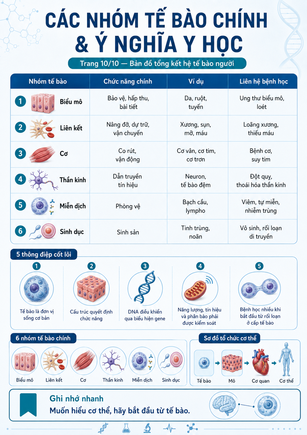 Infographic các nhóm tế bào chính và ý nghĩa y học